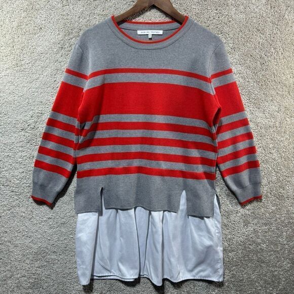 English Factory Sweater Dress Women's Medium Gray Orange White Striped Crew Neck - Picture 1 of 15